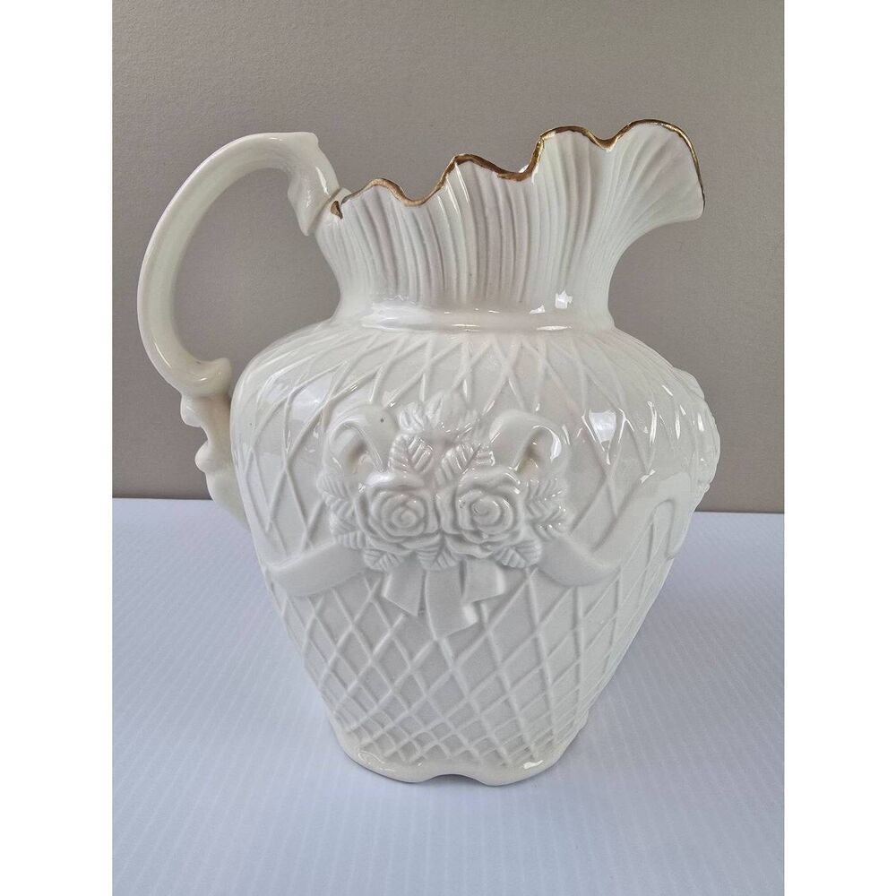 Pitcher Lattice 3D Roses Gold Trim - Picture 7 of 8